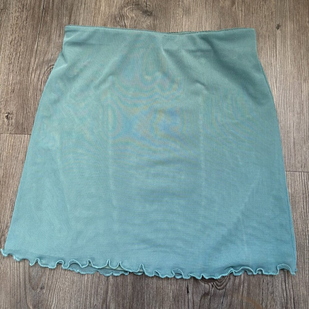 XS Teal  Mini Skirt Sheer Chiffon Scalloped Hemline